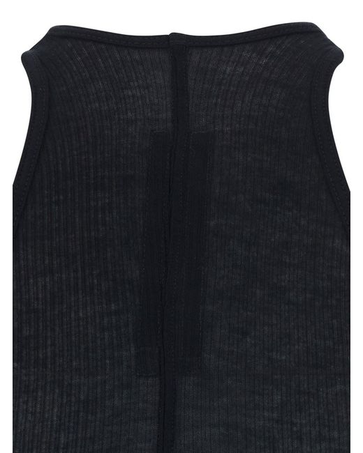 Rick Owens Blue Top With Ribbed Design And U-Neck