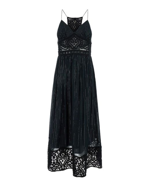 Twin Set Black Long Dress With Embroidered Motifs