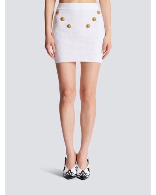 Balmain Gray Hw 6 Btn Knit Short Skirt