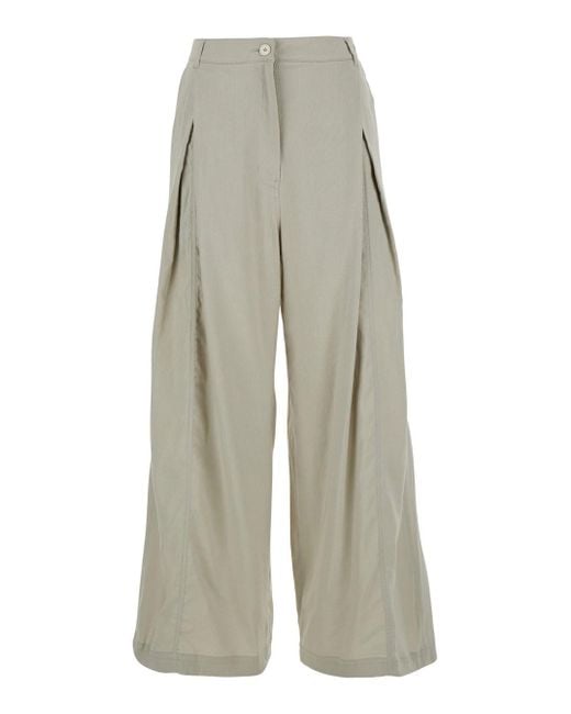 Low Classic White Palazzo Pants With Front Pences