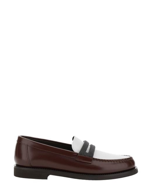 Mocassini Con Dettaglio Monile Con Catena di Brunello Cucinelli in Brown