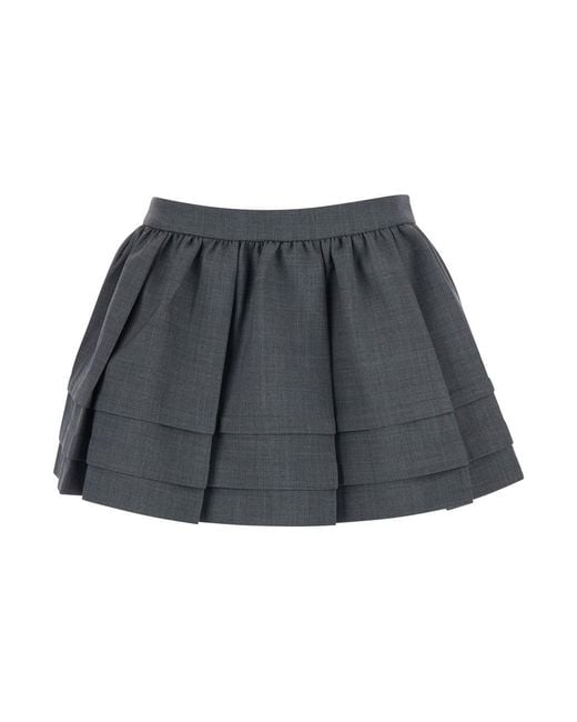 ShuShu/Tong Gray Skirt Tuck Detail Pleated Wool-Blend