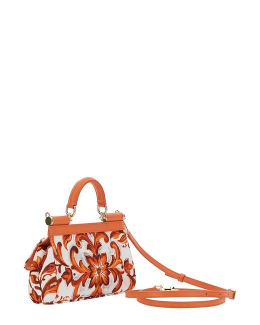 Dolce & Gabbana Red 'Sicily' Small Handbag With Floral Motif And Lo
