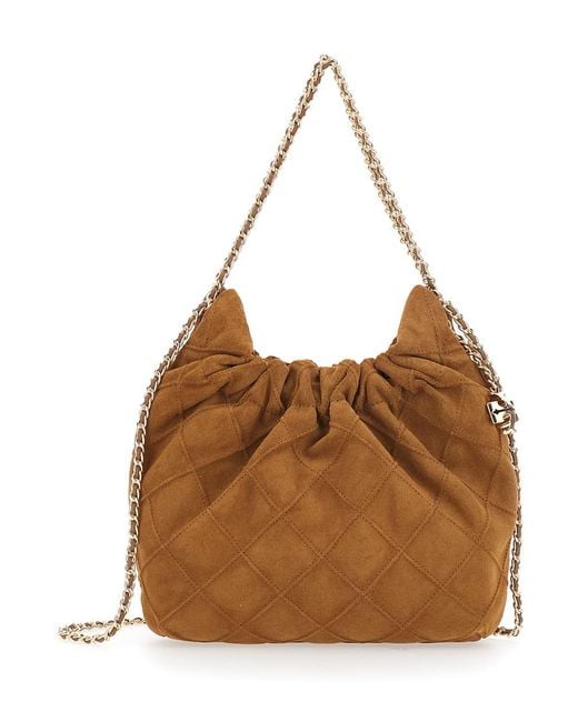 Tory Burch Brown 'Fleming Mini' Shoulder Bag With Chain Strap And Metallic Pendant With Logo