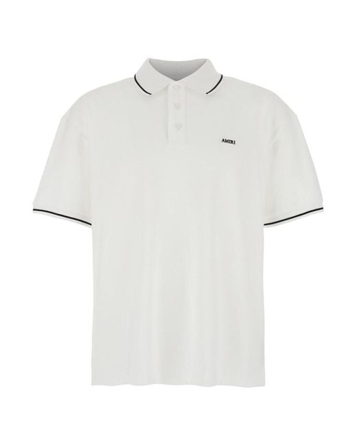 Amiri White Polo Shirt With Classic Collar And Logo Lettering Embroidery On The Front for men