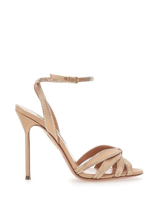 Aquazzura Natural 'Soulmate' Sandals With Crystal Decoration And High St