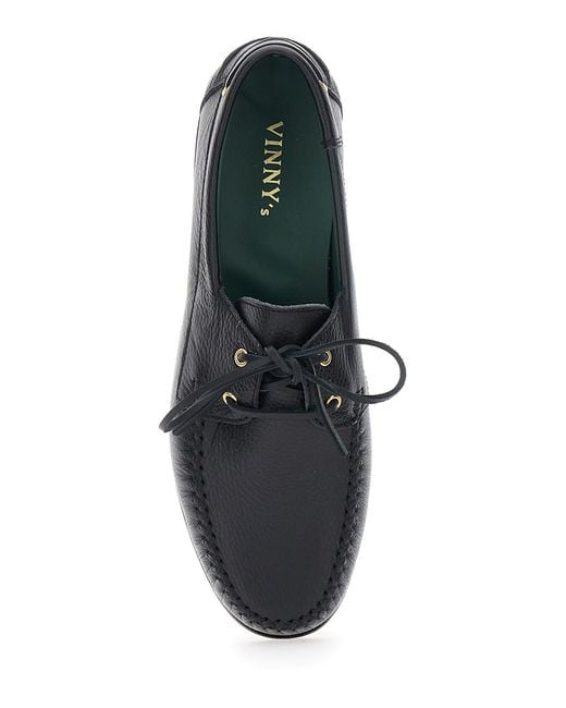 VINNY'S Black Loafers With Rounded Toe And Bow Laces On The Front for men