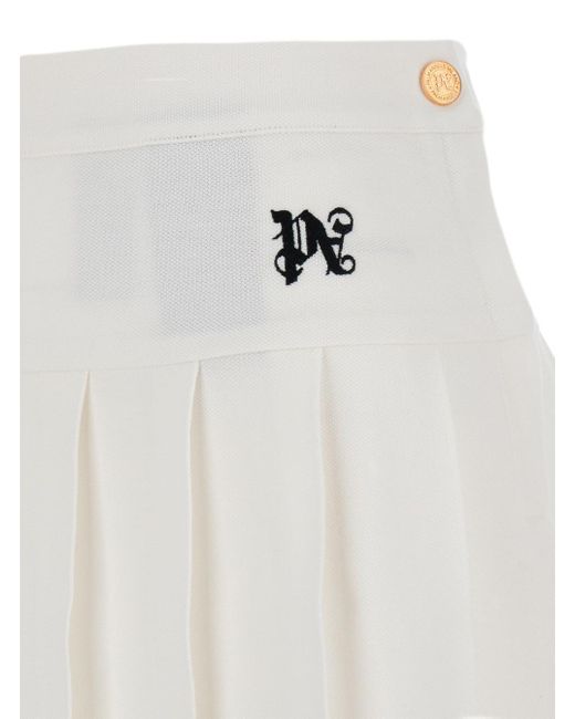 Palm Angels White Pleated Mini-Skirt With Logo Embroidery