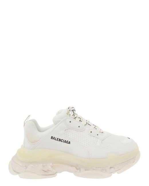 Balenciaga White 'Triple S Clear Sole' Low Top Sneakers With Logo Deta for men