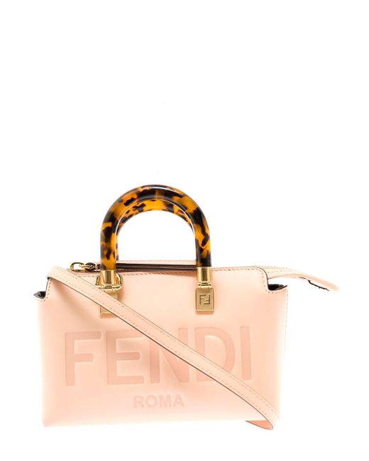 Fendi Pink 'mini By The Way' Boston Leather Bag With Roma Hot-stamped Woman