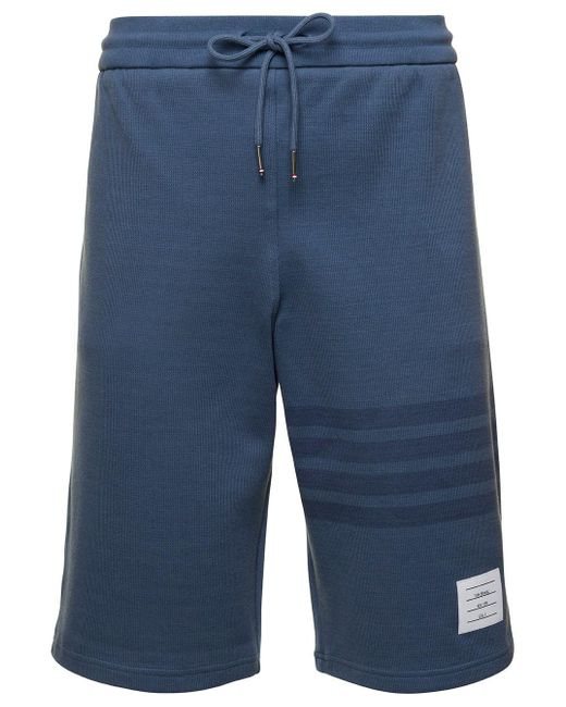 Thom Browne Light Blue Bermuda Shorts With 4bar Detail In Cotton Man for men