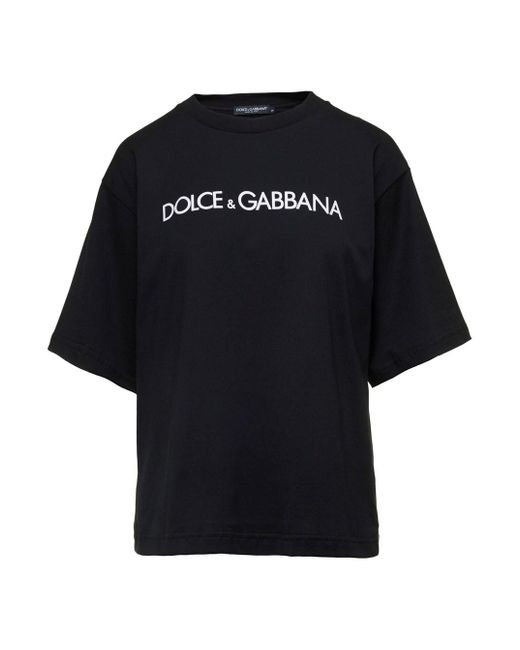 T-Shirt Oversize Con Stampa Logo Lettering di Dolce & Gabbana in Black