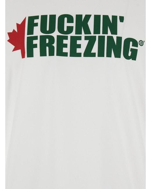 DSquared² White Crewneck T-Shirt With Print On The Front And Logo Lettering On The Rear for men
