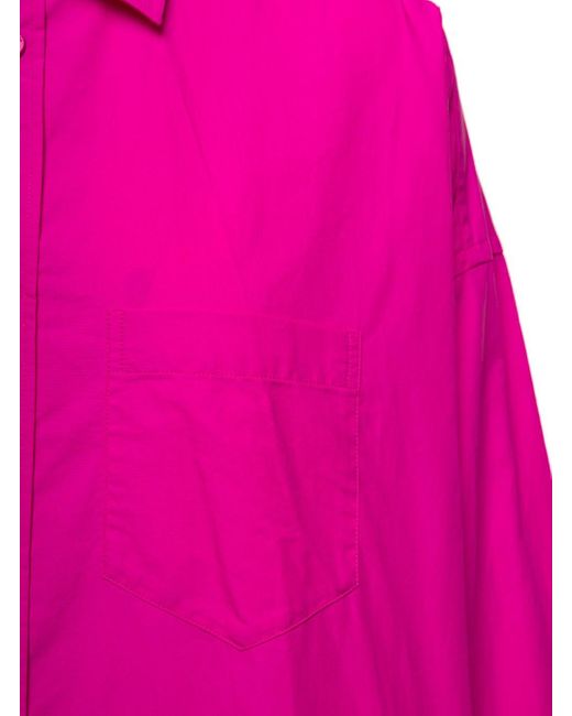 Balenciaga Pink Fuchsia Shirt With Long Sleeves And Contrasting Logo In Cotton Woman