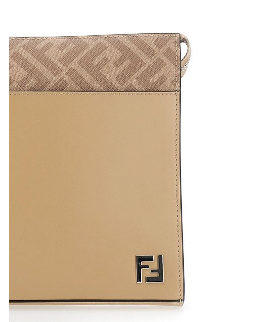 Fendi Natural Cltuch With Ff Motif And Ff Logo Plaque for men