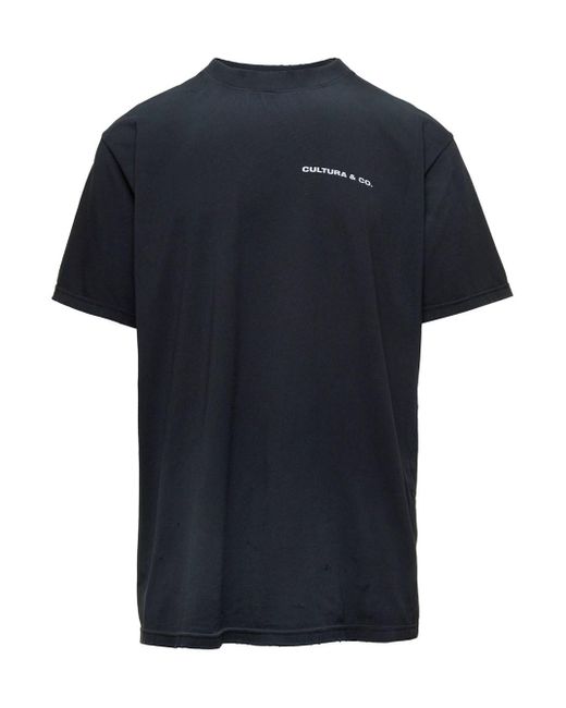 Cultura Black Crewneck T-Shirt With & Co Print for men