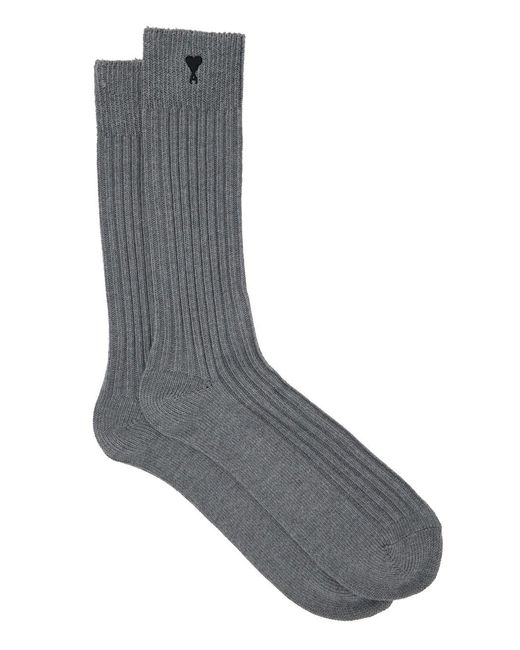 AMI Black Set Of Three Socks With Adc Embroidery And Ribbed Knit for men