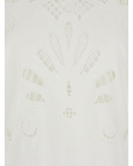 Blusa 'Bali' Con Ricami All-Over E Design Semi Trasparente di Rene' Derhy in White