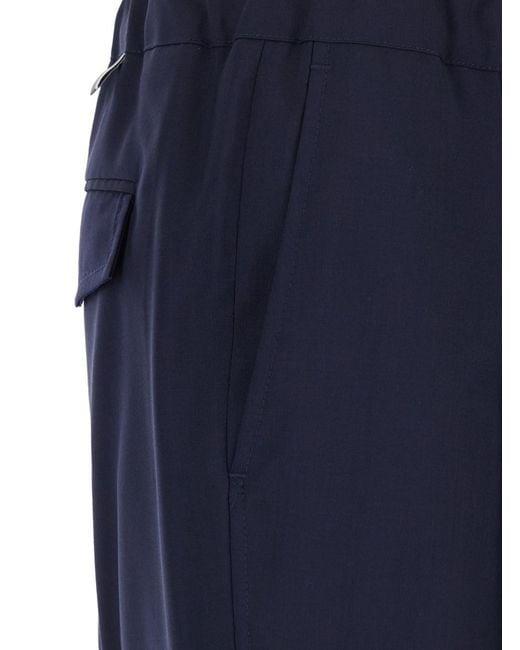 Low Brand Blue Pants With Side Pockets And Elastic Waist for men