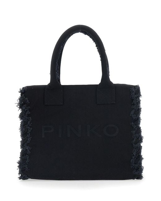Pinko Black Tote Bag Beach Shopper Canvas