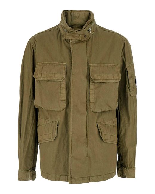 C P Company Green Jackets 50 Fili Wax Field With Front Closure And Cotton Polyamide Pockets For Outerwear for men