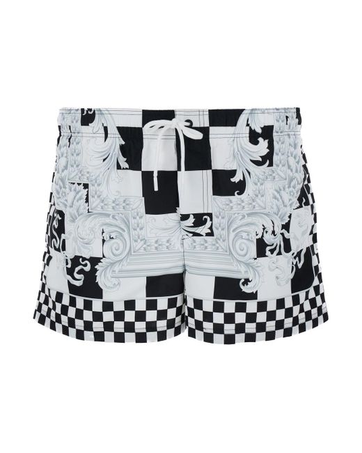 Versace White Light And Swim Trunks With Nautical Barocco Print I for men
