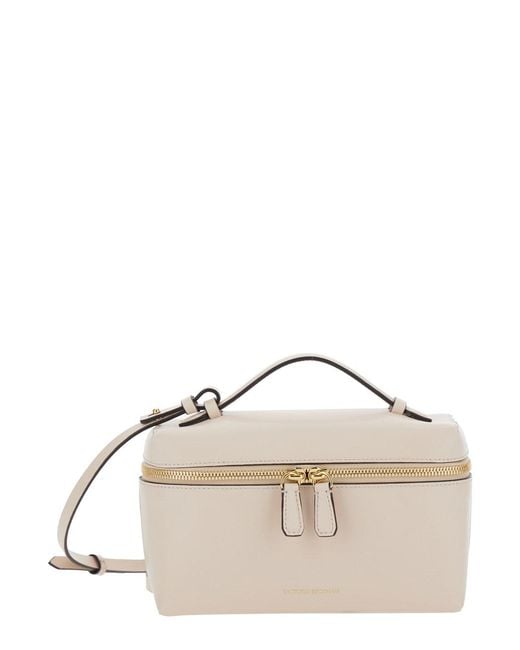 Victoria Beckham Natural 'Vanity' Pale Crossbody Bag With Adjustable Strap And Logo Lettering On The Front