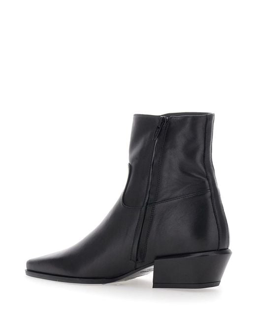 Semicouture Black Marisa Leather Bootie Ankle Boots With Leather And F
