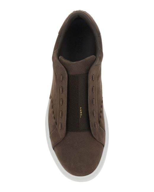 Fendi Brown 'City' Sneakers With Slip-On Design And Logo Lettering In for men