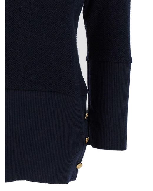 Thom Browne Blue Sweater With Buttons Details And 3/4 Sleeves
