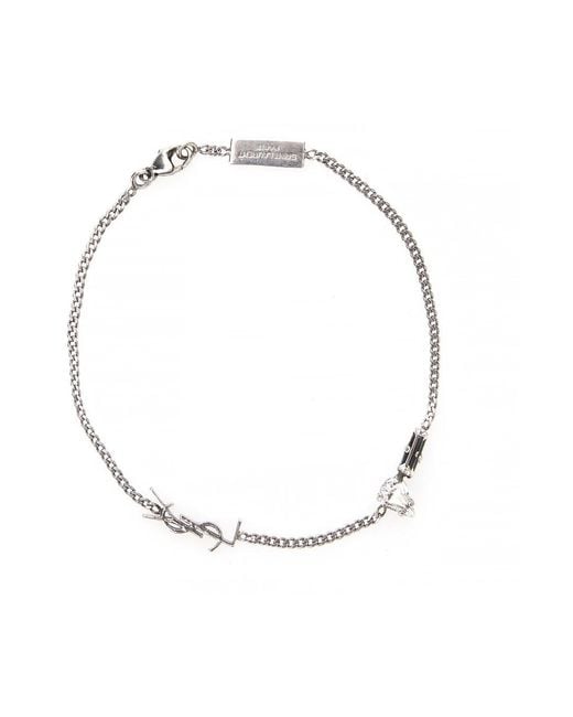 Saint Laurent White Bracelet 'Opyum' With Rhinestones And Charm for men