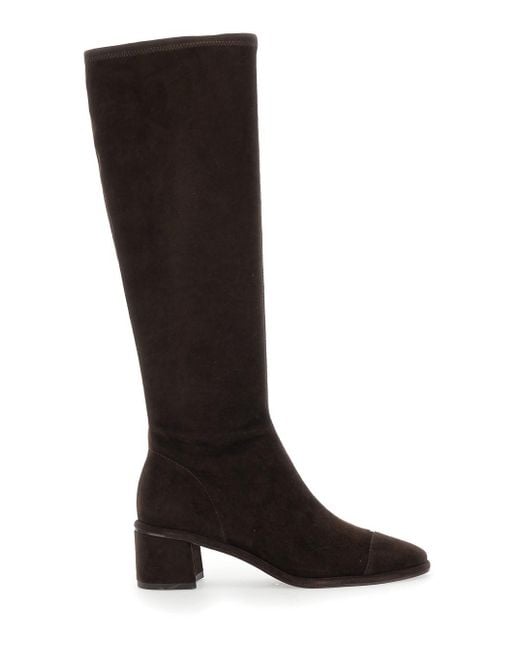 Tory Burch Black Knee-High Suede Boots With Block Heel