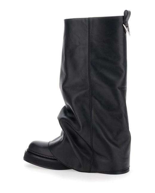 The Attico Black Robin Boots With Square Toe And Logo Plate On The Back