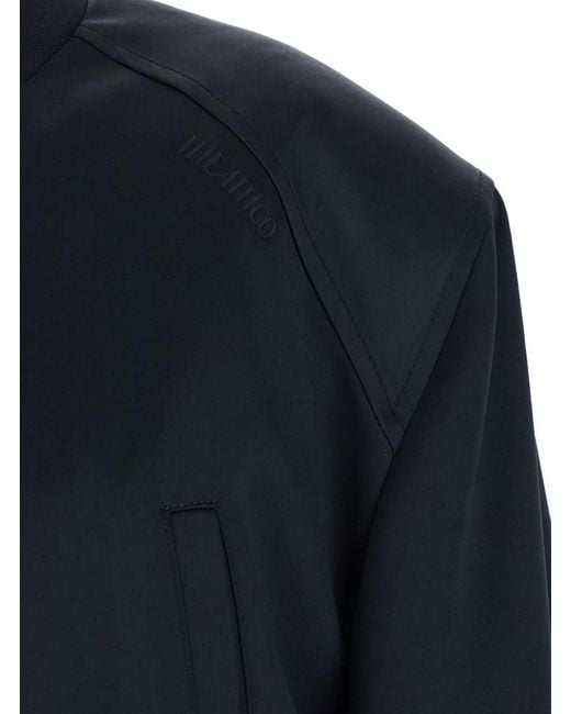 The Attico Blue Cropped Bomber Jacket With Tonal Logo Lettering Embroidery On The Front