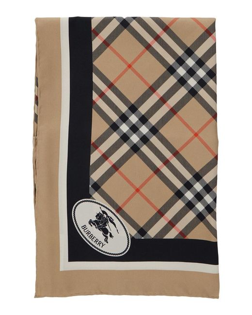 Beige Square Scarf with EKD Patch and Check Motif main image 1