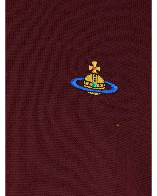Vivienne Westwood Red Bordeaux Crew Neck Sweater With Dropped Shoulders And Orb Logo On The Front for men