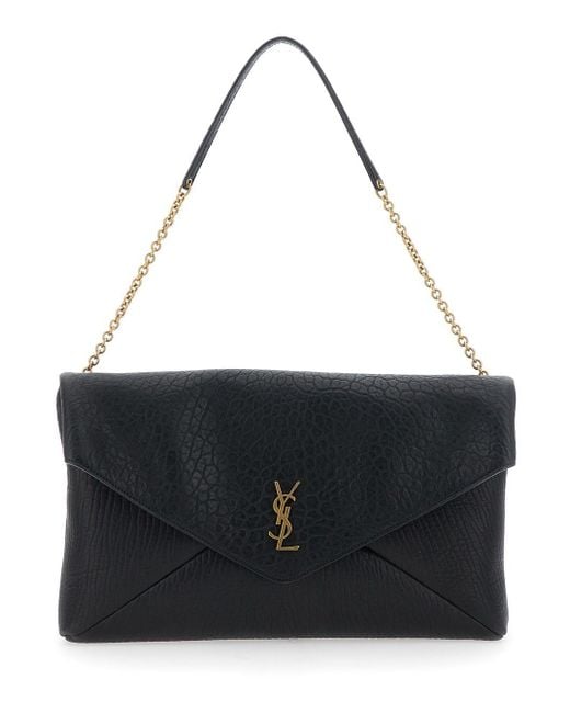 Saint Laurent Black Crossbody Bag With Envelope Design And Cassandre P