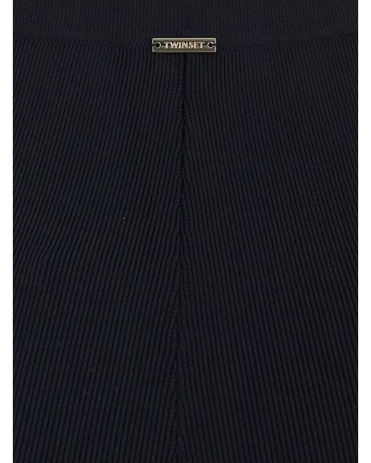 Twinset Blue Ribbed Design Pants For