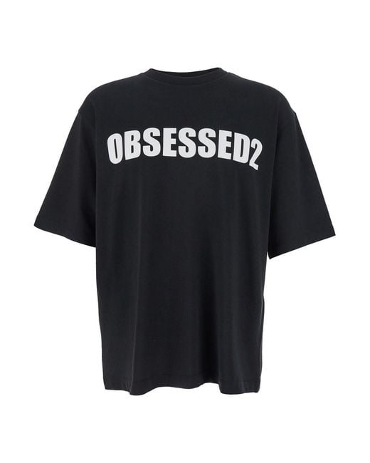 DSquared² Black Crewneck T-Shirt With Maxi Logo Lettering On The Front for men