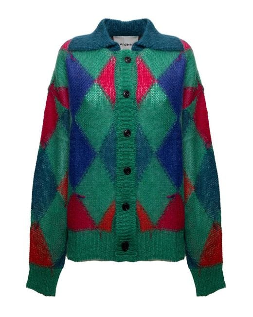 Cardigan a rombi in lana donna di ANDERSSON BELL in Green