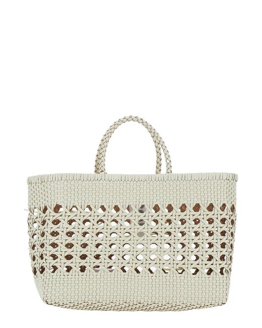 OSOI Metallic 'Biscuit Tote' Handbag With Double Round Handles And Woven