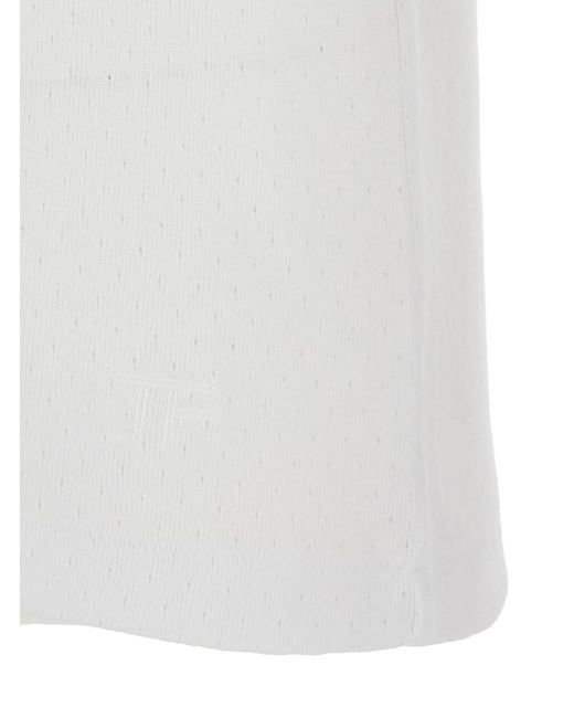 Tom Ford White Crewneck T-Shirt With Logo Embroidery On The Front And Perforated Design for men