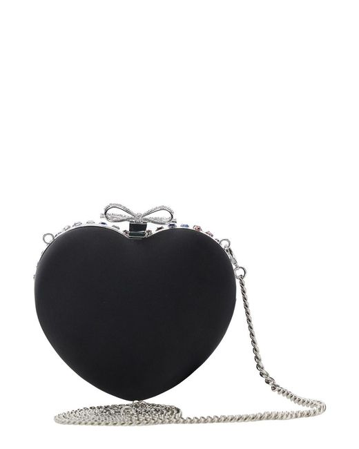 Self-Portrait Blue Heart Shaped Clutch With Pearl Embellishments And Bow Detail