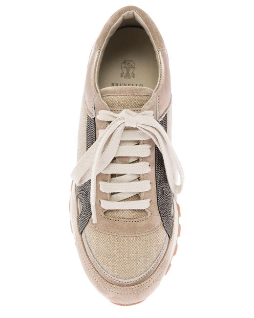 Brunello Cucinelli Brown Low Top Sneakers With Monile Detail