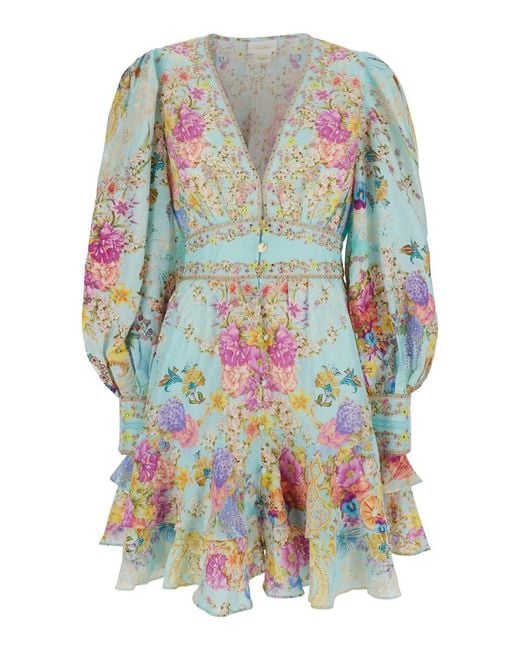 Camilla White Dress Floral Linen Blend