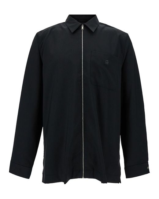 Givenchy Blue Shirt With Zip Closure And 4G Logo for men