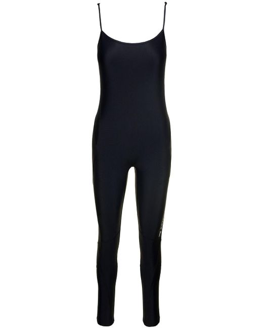 Balenciaga Blue 'mat Spandex' Bodysuit With Side Contrasting Logo In Stretch Fabric
