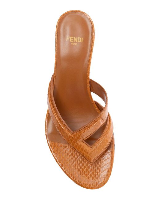 Fendi Brown 'Fling' Sandals With F Design And Python Effect