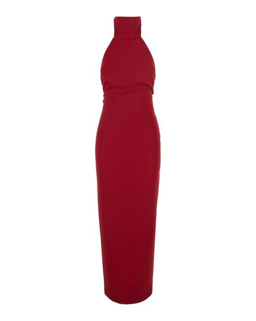 Le Plain Red Long Sleeveless Dress With Open Back And Zip Closure