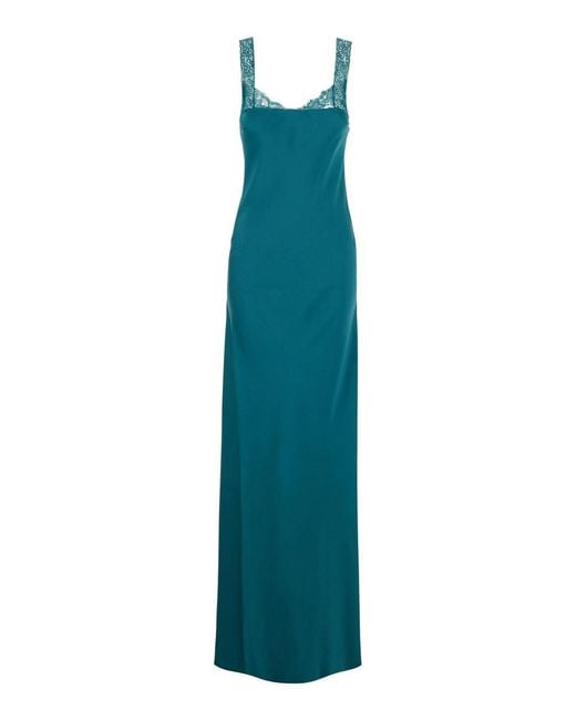 Forte_forte Blue Long Dress With Lace Neckline